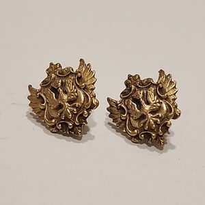 Vintage Coro Heraldic Eagle Crest Shield Screwback Earrings
